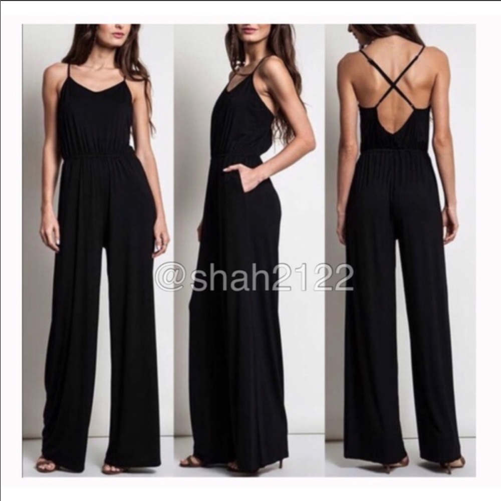 Jumpsuit Dress Criss Cross Backless Wide Leg Pants - Picture 5 of 7